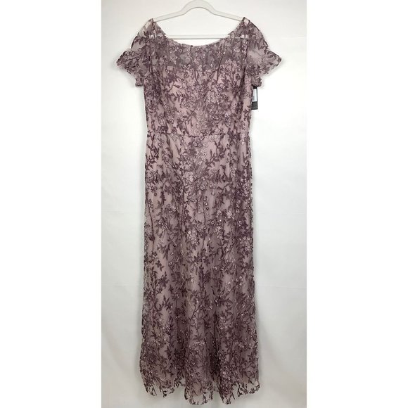 NWT La Femme 27956 Embroidered Crystal Gown Dress Dusty Lilac Purple 14 - Picture 3 of 10